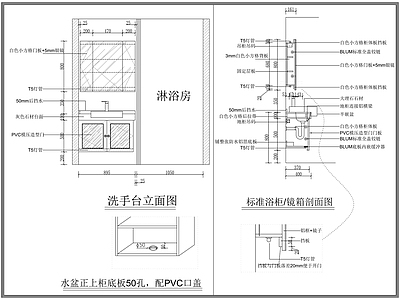 卫生间综合节点 洗手台 卫浴柜 镜箱 半嵌入式台盆 洗手台节点