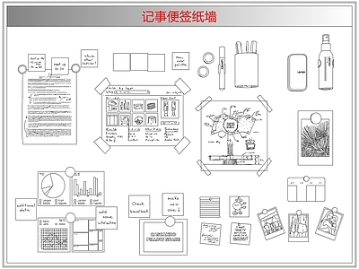 综合软装摆件图库 记事便签纸墙