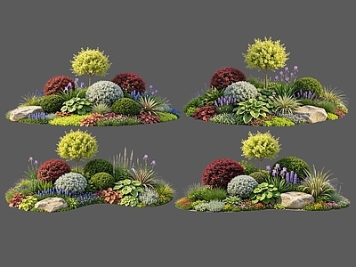 现代主义花境 2D花境植物组合 花卉花镜 花草镜植物组合 花草花丛 地被花灌木球