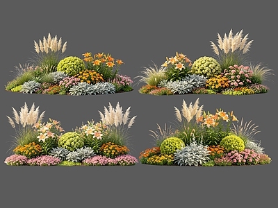 现代主义花境 2D花境植物组合 花卉花镜 花草镜植物组合 花草花丛 地被花灌木球