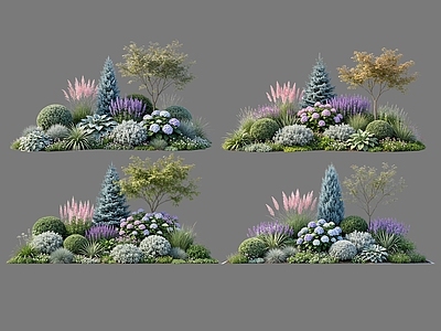 现代主义花境 2D花境植物组合 花卉花镜 花草镜植物组合 花草花丛 地被花灌木球