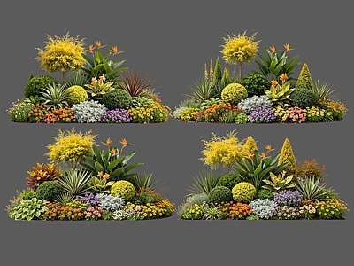 现代主义花境 2D花境植物组合 花卉花镜 花草镜植物组合 花草花丛 地被花灌木球