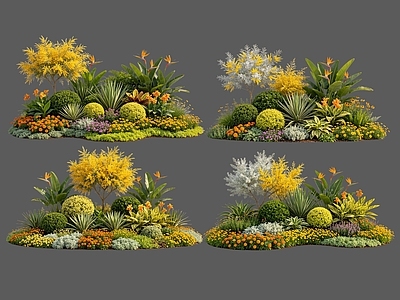 现代主义花境 2D花境植物组合 花卉花镜 花草镜植物组合 花草花丛 地被花灌木球