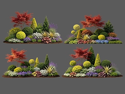 现代主义花境 2D花境植物组合 花卉花镜 花草镜植物组合 花草花丛 地被花灌木球