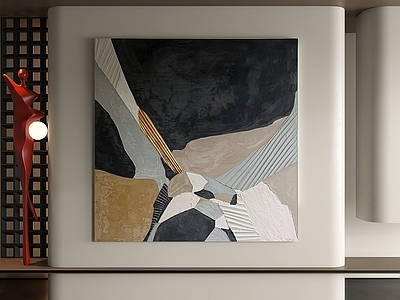 意式极简抽象挂画 立体肌理抽象油画 现代轻奢色块挂画 厚涂几何肌理壁画 客厅侘寂方形挂画 黑金质感抽象挂画