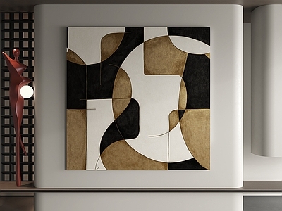 现代简约抽象画 玄关轻奢抽象挂画 客厅极简线条油画 黑金曲线抽象挂画 棕白色块方形挂画 意式极简几何油画
