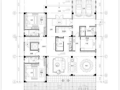 别墅建筑 三层独栋别墅平面 酒店民宿 自建房车库八房 保姆房健身房电梯 占地面积314平