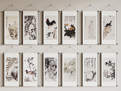 新中式挂画组合 挂轴画 中式装饰挂画