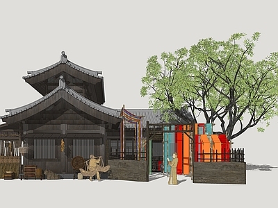 中式古建古建筑 唐风古建 唐风商业街 古代商业建筑 染布坊