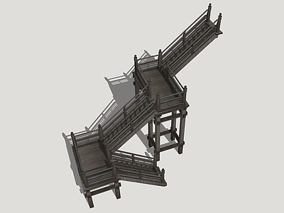 中式古建景观桥 楼梯台阶 古建楼梯 唐风建筑楼梯