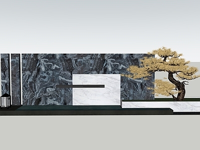 新中式景观景墙 庭院 水景 景墙 景观小品 现代庭院