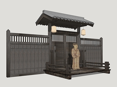 中式古建入口大门 古代乡村院门 古民居院门 影视民居大门 唐风建筑院门