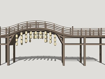 中式古建景观桥 过街天桥 唐风木桥 灯笼架