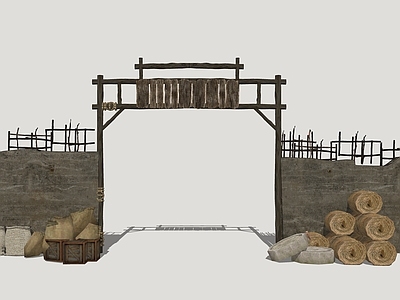 中式入口大门 古风木牌楼 古代商业木门 古代商业街木门 古代街道木门