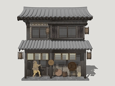 中式古建古建筑 唐风商业建筑 古风商业建筑 商业民居建筑 古代商业街