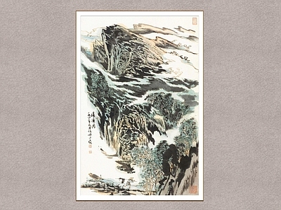 中式山水画 打渔归来 陆俨少 装饰画 国画