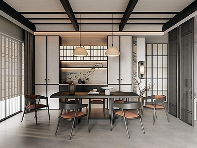 新中式家居餐厅 禅意 极简宋氏 餐边柜 餐厅 软装