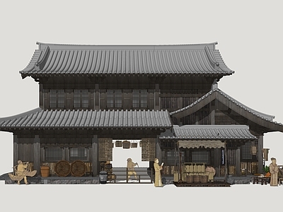 中式古建古建筑 唐风商业建筑 古风民房 古代商业民居 影视民居建筑
