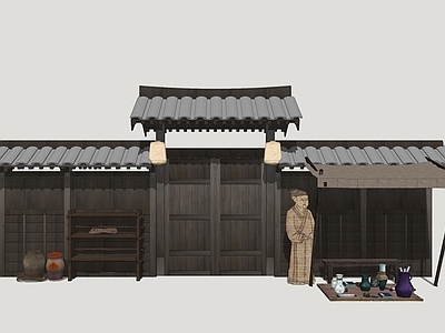 中式古建筑 古代影视院门 乡村院门 古风民居院门 商业民居院门