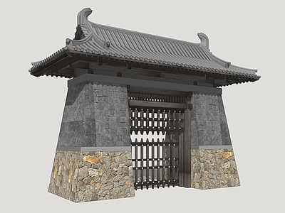 中式古建入口大门 古代闸门 唐风城门楼 古代影视建筑 古风影视大门