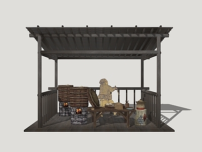 中式古建筑 包子铺 古代小吃铺 古代街道摊位