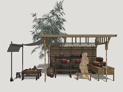中式廊架 酒坊 古代街道摊位 古风商业摊位 古代集市摊位