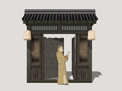 中式古建庭院门 古代乡村院门 民俗庭院门 影视民居大门 古风入户门