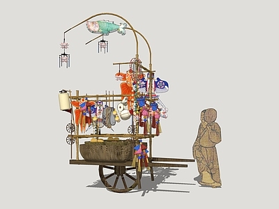 中式其他临建场景美陈 古代小摊贩 手推车美陈 古风集市摊位 移动小卖铺