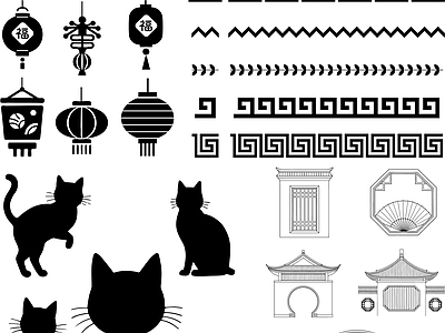 其他图库 花纹 剪影 贴图 线稿 中式