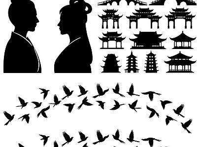 其他图库 剪影 贴图 鹊桥 七夕 剪影人物