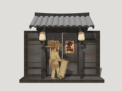 中式古民居院门 古代乡村院门 影视民居入户门