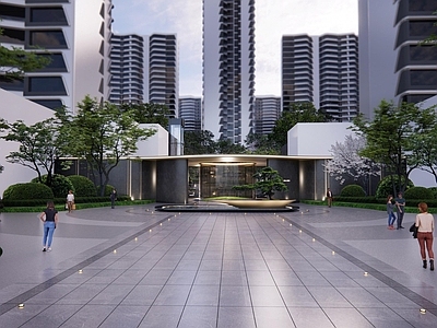 现代主义住宅区景观 示范区入口 小区主入口 主入口大门 主入口水景 叠水