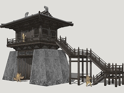 中式古建古建筑 唐风城门楼 古城门 古关隘 城门楼