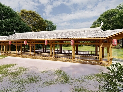 中式古建连廊 仿古廊架