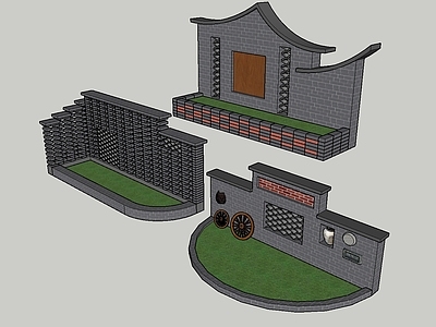 新中式景观景墙 乡村 乡村景墙 砖墙 景观墙 青砖