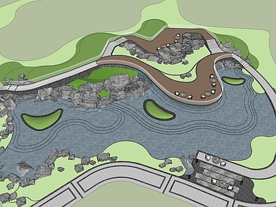 新中式景观小区景观 社区会客厅 水景 叠水水景 林下休闲