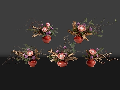 侘寂花瓶 2D现代轻奢花艺 现代侘寂花瓶花艺 法式复古花艺 高级感花艺 软装摆件