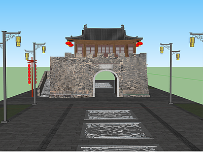 中式古建古建筑 城门 古建