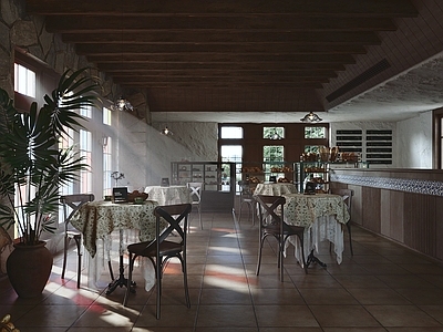 复古面包店 餐厅 就餐区 饭厅 餐桌区 家用餐厅