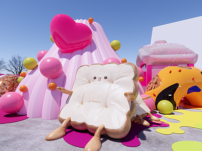 孟菲斯主题快闪 市集活动 户外美陈 气模 糖果面包 可爱