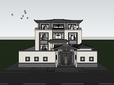 新中式独栋别墅 宋式别墅 宋式建筑 三层别墅 中式建筑退台