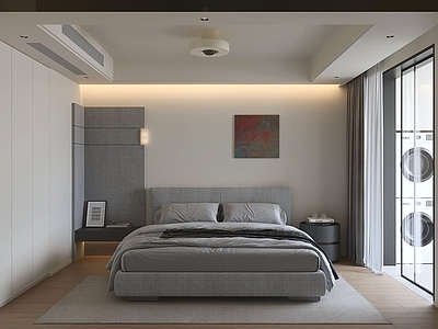 现代简约家居卧室 卧室 主卧 睡眠区 卧房 床区