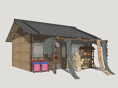 中式古建筑 布艺工坊 民俗商店 古代乡村商铺 古代乡村集市