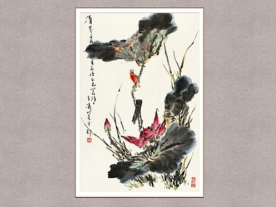 中式挂画 荷塘清幽 花鸟图 王雪涛