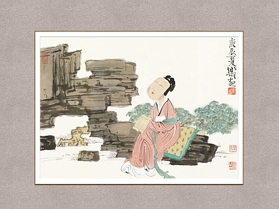 中式挂画 仕女图 思索图 徐乐乐 人物画
