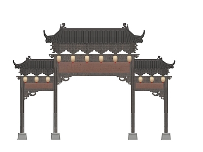 中式古建古建筑 古镇门头 入口门户 古建筑