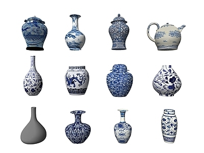 中式花瓶 青花缠枝将军罐 青花瓷 青花山水纹 中式客厅玄关摆件 陶瓷器皿