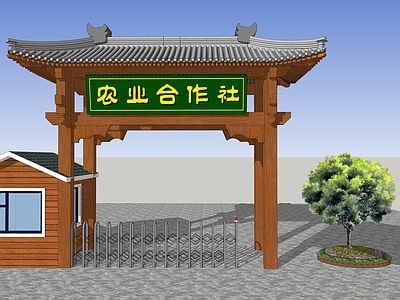 中式入口大门 仿古大门  防腐木门头 门房带大门