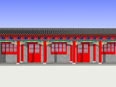 中式古建古建筑 古建筑 古建长廊 寺庙走廊 斗拱彩绘