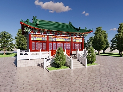 中式古建古建筑 古建筑 寺庙 斗拱彩绘 古建门窗 石材栏杆